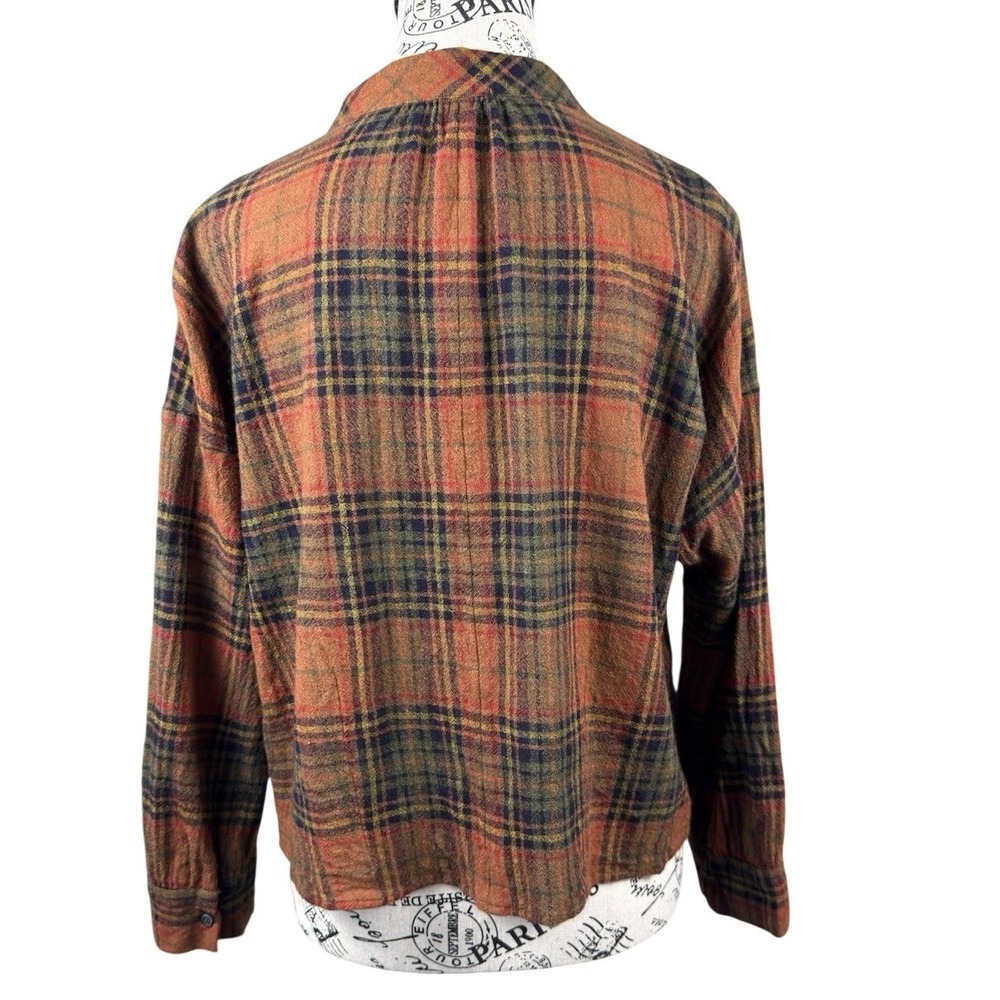 Madewell Women's Plaid Blouse Brown Orange M V-Neck Long Sleeve Fall Boho - Picture 3 of 8